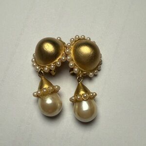 Vintage Gold and Pearl Drop Earrings